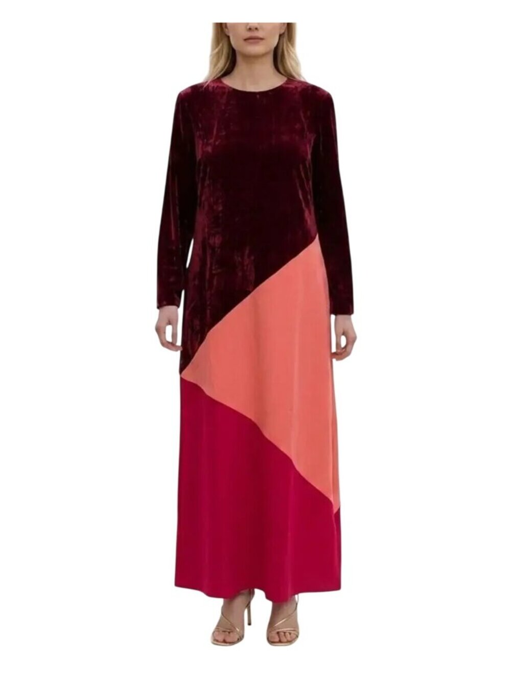 Tuckernuck Velvet Colorblock Oversized Maxi Dress in Red Pink Medium New Gown